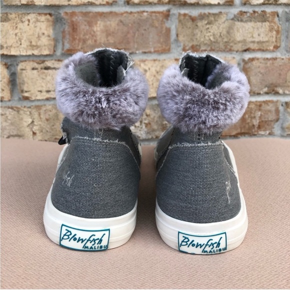 Blowfish Malibu Mint Women’s Gray Canvas Fur Zipper Closure Ankle Boots Sz 8.5 - Picture 4 of 13
